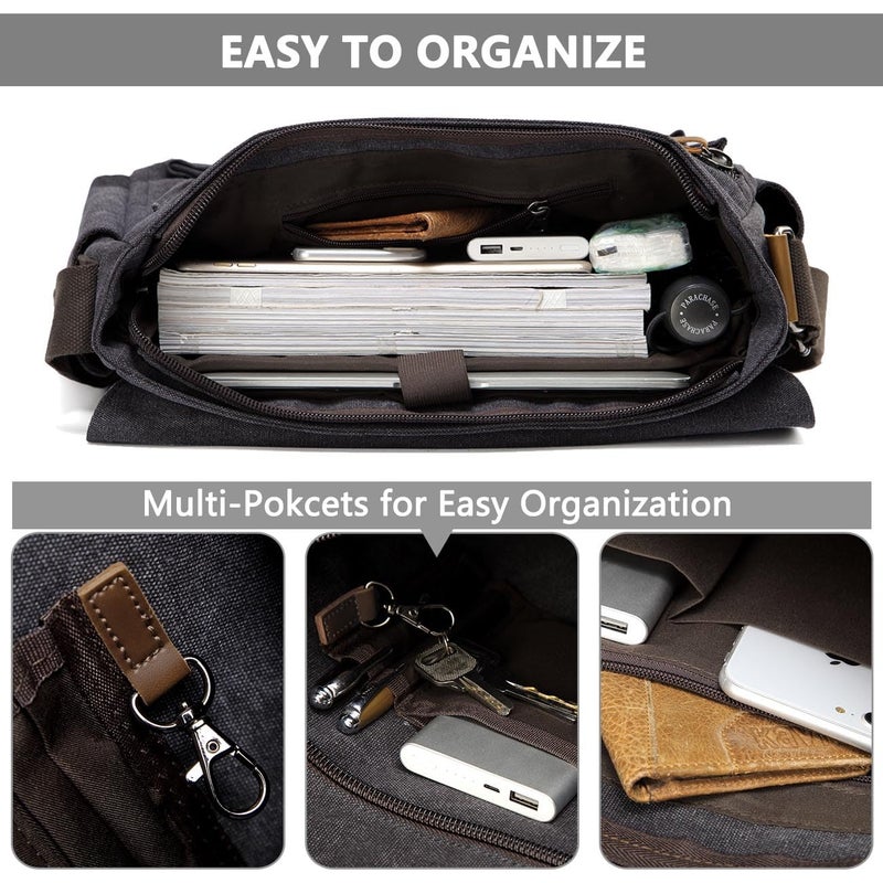 VASCHY Messenger Bag for Men, Water Resistant Canvas 14inch Laptop Shoulder Commuter Bag for Men and Women Dark Gray - Image 4